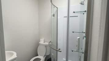 Shower, towels, soap, shampoo