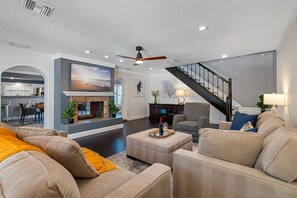 Smart TV, fireplace, video games, books