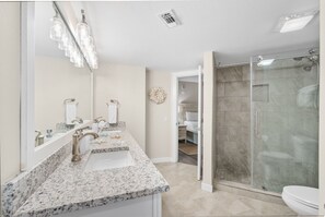 Dusj, hårføner og håndklær