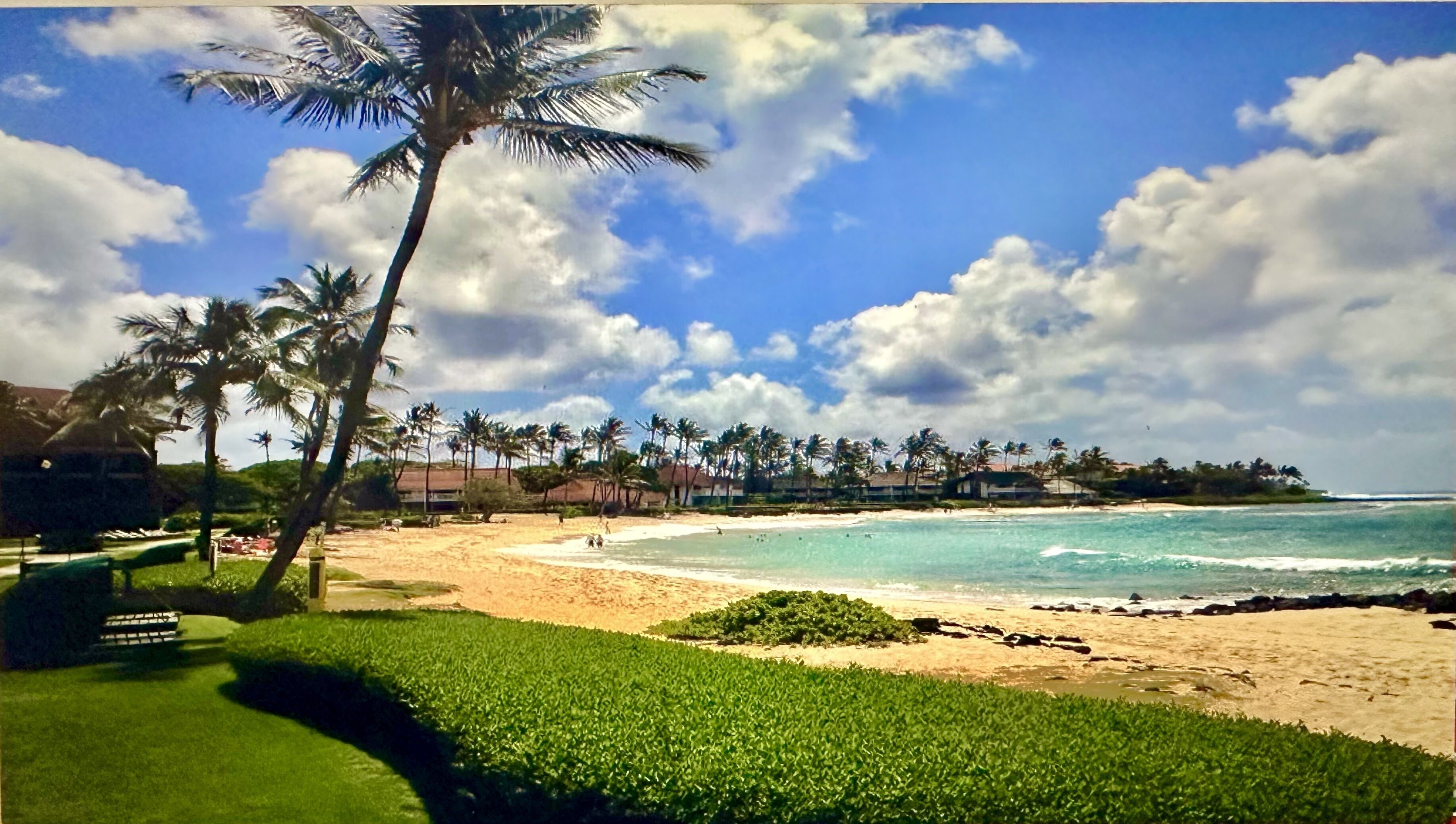 On the beach, sun loungers, beach towels