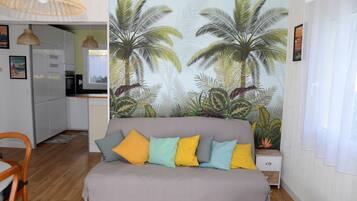 TV connectée, table de tennis de table, livres, chaßne hi-fi