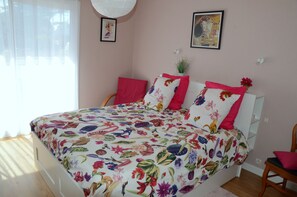 1 bedroom, desk, iron/ironing board, travel crib