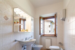 Tina, secadora de cabello, toallas 