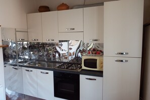 Fridge, microwave, stovetop, electric kettle