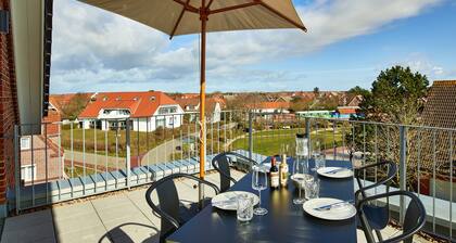 Traumferienwohnung mit 14 m² großem Balkon und Strandkorb auf der Insel Langeoog