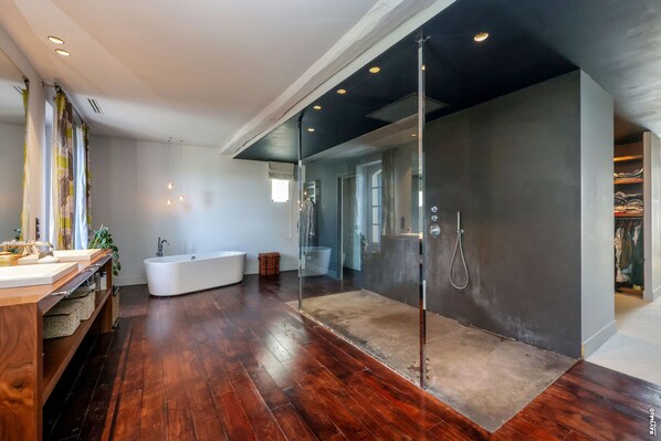 Shower, hair dryer, soap