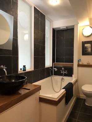 Bathtub, hair dryer