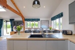 Fridge, microwave, oven, stovetop - Ash Lodge - Exclusive Lodge with Hot Tub and stunning views (Bridport)