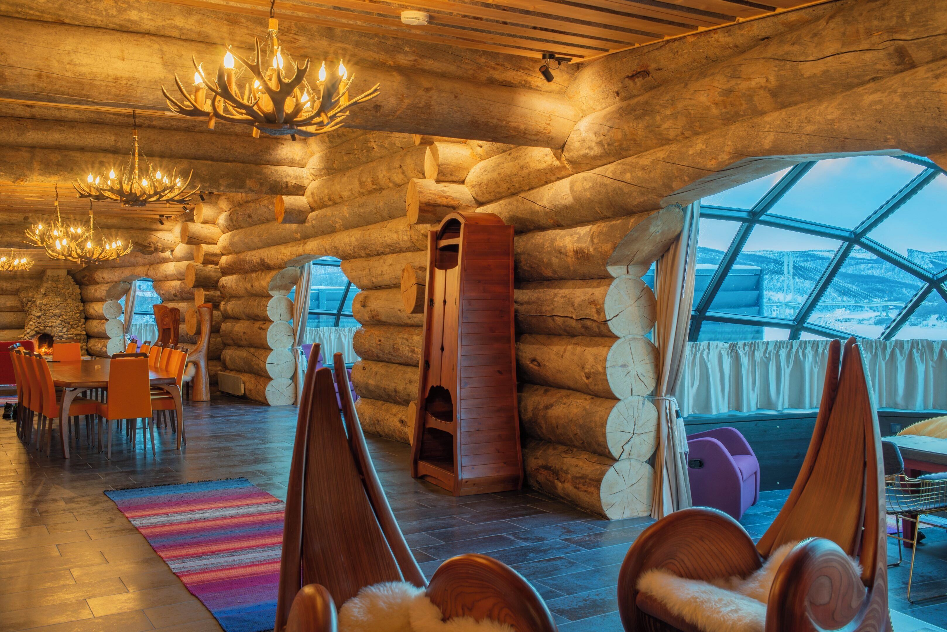 Luxury Kelo-Glass Igloo | Living room | Fireplace, heated floors