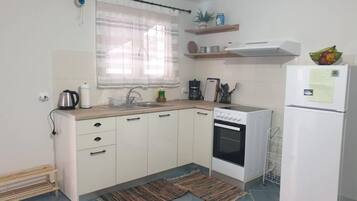 Apartment | Private kitchen | Fridge, microwave, oven, stovetop