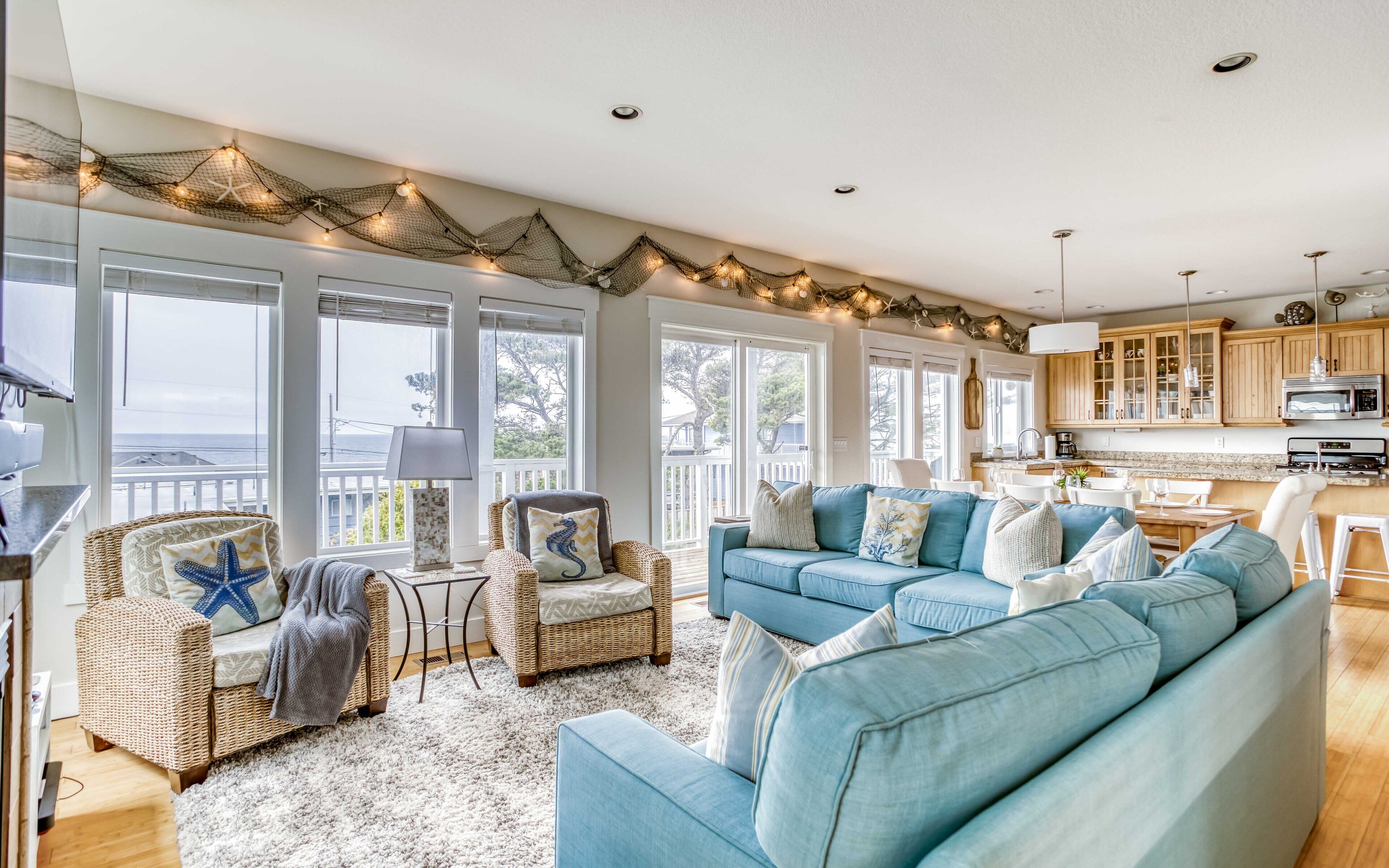 Stylish Home Near Beach has Ocean View Fireplace Suites, Fenced Yard, and Fire P