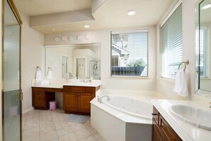 Hair dryer, bidet, towels, soap