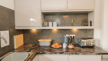 Fridge, dishwasher, electric kettle, toaster
