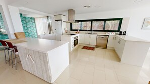 Fridge, microwave, oven, dishwasher