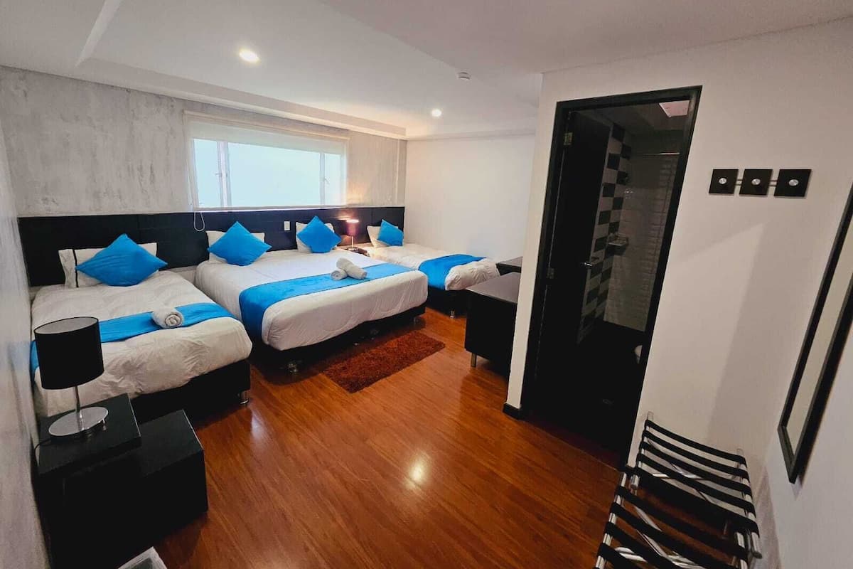 Habitación cuádruple estándar | Colchones con acolchado adicional, minibar, caja fuerte y escritorio