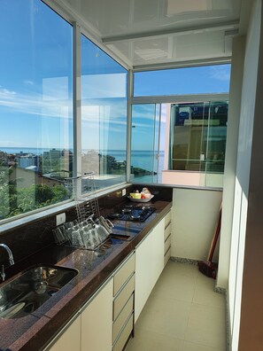 Frigorífico, microondas, placa de cocina y tostadora