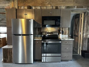 Frigorífico, microondas, horno y placa de cocina