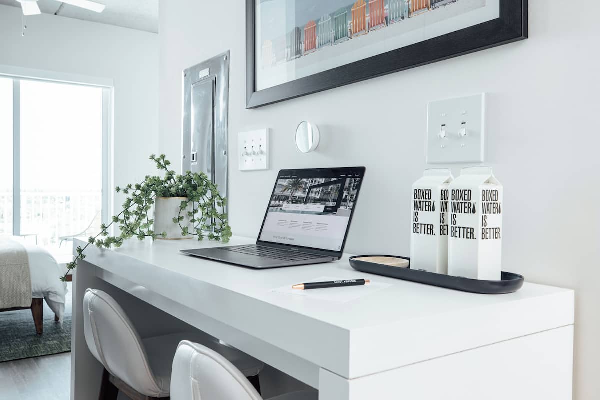 Comfort Studio, 1 Queen Bed, Mobility Accessible, Kitchen (Self Check-in with Virtual Front Desk) | Desk, laptop workspace, iron/ironing board, free WiFi
