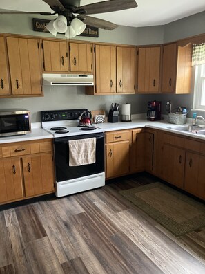 Frigorífico, microondas, horno y placa de cocina