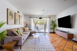 Smart TV, fireplace, video games, books