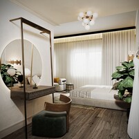 Desk, blackout drapes, soundproofing, iron/ironing board