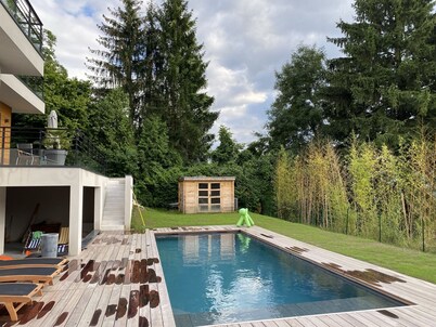 Modern city with swimming pool