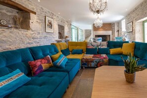 TV, fireplace, table football, ping pong