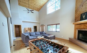 Smart TV, fireplace, video games, table football