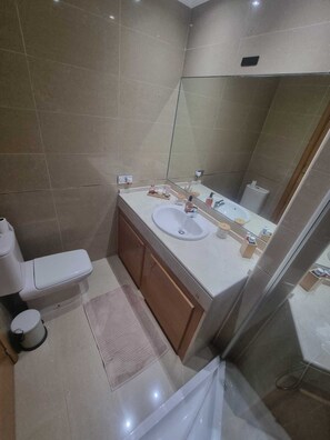 Hair dryer, bidet, towels