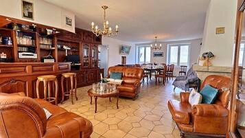 TV, DVD player, foosball, table tennis