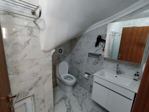 シャワー、ヘアドライヤー、タオル、トイレットペーパー