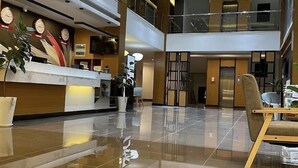 A modern hotel lobby with a reception desk, a seating area, and a second-floor balcony. - Ivy Hotel Addis Ababa (Addis Ababa)