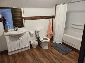 Baignoire à jets, sèche-cheveux, serviettes fournies, savon