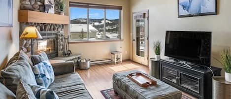 TV, fireplace, offices