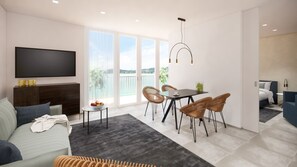 120-centimeters platt-tv med kabelkanaler och tv