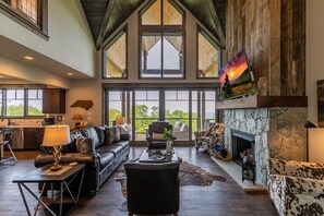 TV, fireplace - Just Bluffin' at Eagles Nest - Hot Tub, Views, Firepit, Pets (Banner Elk)
