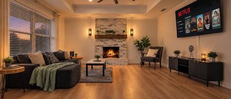 Smart TV, fireplace, computer monitors