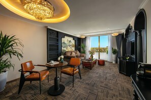 Presidential Room, Balcony | Living area | 42-inch Smart TV with satellite channels, TV, fireplace