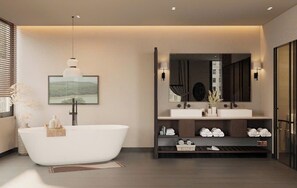 Signature Suite | Bathroom | Hair dryer, slippers, bidet, towels - Len Hotel (Da Lat)