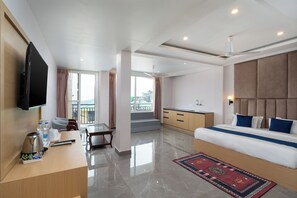 Luxury Room, 1 Bedroom, Non Smoking, Mountain View | Living area | 32-inch Smart TV with satellite channels, TV - Hotel Buddha's Abode- Best Hotel in McleodGanj Main Market (Dharamshala)