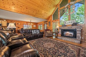 Smart TV, fireplace, video games, DVD player