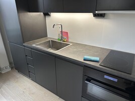 Apartment | Private kitchen | Fridge, microwave, oven, stovetop