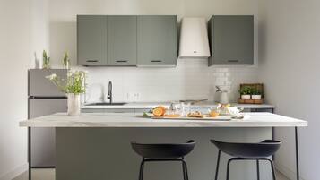 Exclusive Apartment, Kitchen | Living area | 50-inch flat-screen TV with digital channels, TV, Netflix