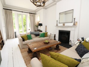 智能電視、壁爐、書籍