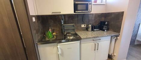 Fridge, microwave, stovetop, toaster