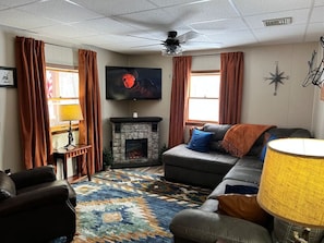 Smart TV, fireplace, video games