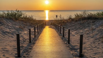 On the beach, white sand