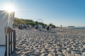 On the beach, white sand
