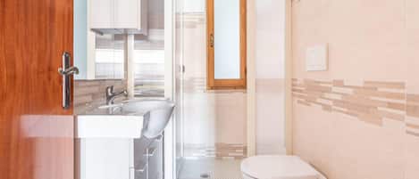 Regadera, secadora de cabello, bidet, toallas