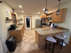 Fridge, microwave, oven, stovetop - Mountain Lake House - Hot tub, fire pit, fish and swim! (Almond)